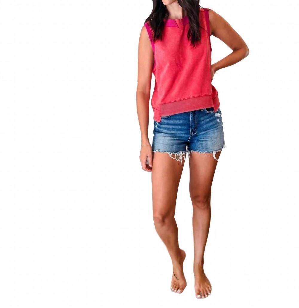 NEW DAVI & DANI kari mineral washed tank top in red